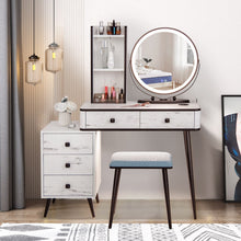 Load image into Gallery viewer, Vanity Table Set with 3-Colour Round Mirror and Charging Station
