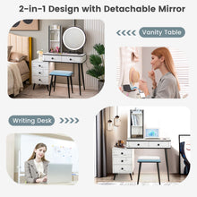 Load image into Gallery viewer, Vanity Table Set with 3-Colour Round Mirror and Charging Station
