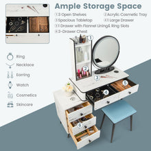 Load image into Gallery viewer, Vanity Table Set with 3-Colour Round Mirror and Charging Station
