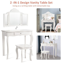 Load image into Gallery viewer, Kids Wooden Vanity Table and Stool Set with Detachable Top Folding Mirrors

