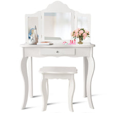 Load image into Gallery viewer, Kids Wooden Vanity Table and Stool Set with Detachable Top Folding Mirrors
