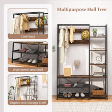 Load image into Gallery viewer, Hall Tree with Storage Bench 5-in-1 Entryway Bench with 9 Hooks
