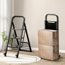 Load image into Gallery viewer, 2-In-1 Hand Truck and Ladder Foldable 3-Step Ladder with Non-slip Wide Pedals
