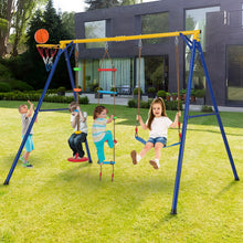 Load image into Gallery viewer, 4-in-1 Heavy Duty Swing Set with 1 Basketball Hoop and 1 Adjustable Belt Swing
