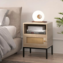 Load image into Gallery viewer, Home Boho Style Nightstand Accent Table with Open Shelf and Door Cabinet
