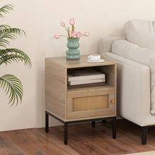 Load image into Gallery viewer, Home Boho Style Nightstand Accent Table with Open Shelf and Door Cabinet
