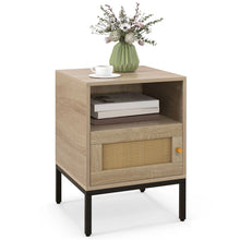 Load image into Gallery viewer, Home Boho Style Nightstand Accent Table with Open Shelf and Door Cabinet
