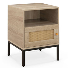 Load image into Gallery viewer, Home Boho Style Nightstand Accent Table with Open Shelf and Door Cabinet
