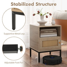 Load image into Gallery viewer, Home Boho Style Nightstand Accent Table with Open Shelf and Door Cabinet
