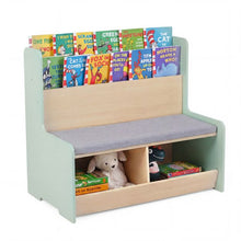 Load image into Gallery viewer, Kids Toy Storage Unit with Bench, Wooden Children Bookcase with 2 Cubbies
