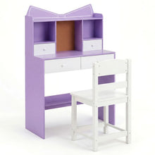 Load image into Gallery viewer, Kids Study Desk and Chair Set with Open Shelves and Cork Bulletin Board
