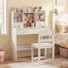 Load image into Gallery viewer, Kids Study Desk and Chair Set with Open Shelves and Cork Bulletin Board
