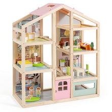 Load image into Gallery viewer, Kids Wooden Dollhouse with 7 Rooms and 18 Pcs Furniture Accessories
