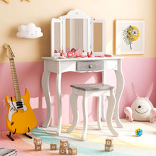 Load image into Gallery viewer, Kids Vanity Table and Stool with Detachable Tri-Fold Mirror and Cute Accessories
