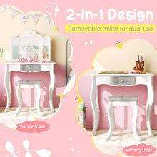Load image into Gallery viewer, Kids Vanity Table and Stool with Detachable Tri-Fold Mirror and Cute Accessories
