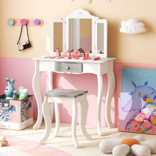 Load image into Gallery viewer, Kids Vanity Table and Stool with Detachable Tri-Fold Mirror and Cute Accessories
