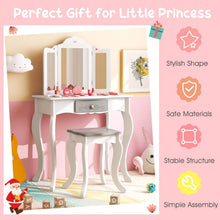 Load image into Gallery viewer, Kids Vanity Table and Stool with Detachable Tri-Fold Mirror and Cute Accessories
