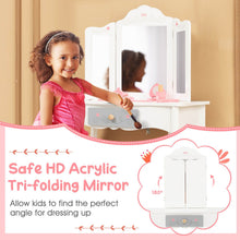 Load image into Gallery viewer, Kids Vanity Table and Stool with Detachable Tri-Fold Mirror and Cute Accessories

