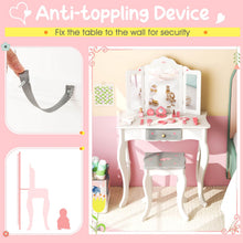 Load image into Gallery viewer, Kids Vanity Table and Stool with Detachable Tri-Fold Mirror and Cute Accessories
