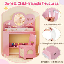 Load image into Gallery viewer, Kids Vanity with Lights Princess Vanity Table and Chair Set with 2 Drawers
