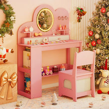 Load image into Gallery viewer, Kids Vanity with Lights Princess Vanity Table and Chair Set with 2 Drawers
