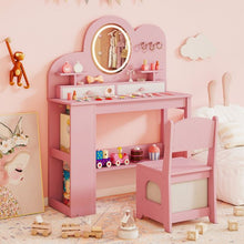 Load image into Gallery viewer, Kids Vanity with Lights Princess Vanity Table and Chair Set with 2 Drawers
