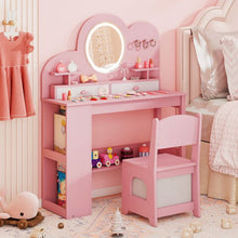 Load image into Gallery viewer, Kids Vanity with Lights Princess Vanity Table and Chair Set with 2 Drawers
