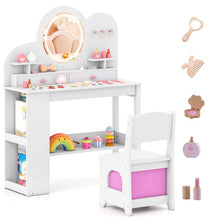 Load image into Gallery viewer, Kids Vanity with Lights Princess Vanity Table and Chair Set with 2 Drawers
