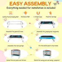 Load image into Gallery viewer, 190CM 3-in-1 Kids Rectangle Trampoline with Enclosure Net and Horizontal Bar
