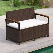 Load image into Gallery viewer, Outdoor Storage Bench with Acacia Wood Armrests and Cushion
