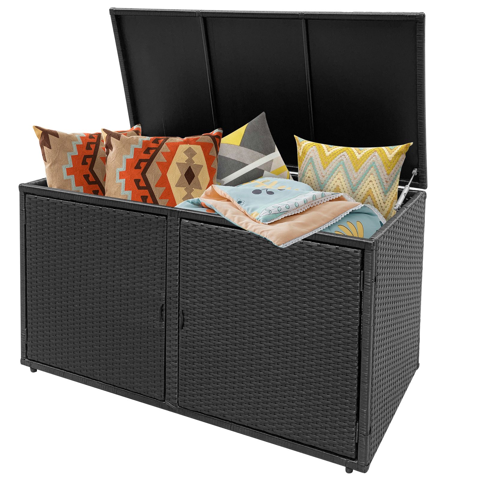 Pe Mini Storage Box 330L 2-Tier Outdoor PE Wicker Storage Box with Lid and Front Doors – costzu
