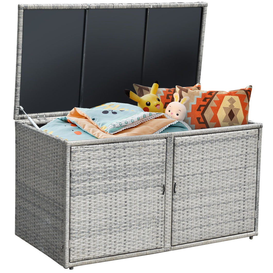 330L 2-Tier Outdoor PE Wicker Storage Box with Lid and Front Doors