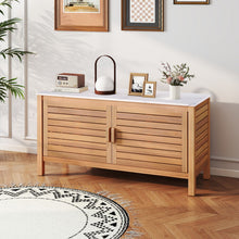 Load image into Gallery viewer, Patio Storage Cabinet 2-Door Acacia Wood Storage Container with Faux Marble Top
