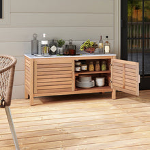 Load image into Gallery viewer, Patio Storage Cabinet 2-Door Acacia Wood Storage Container with Faux Marble Top
