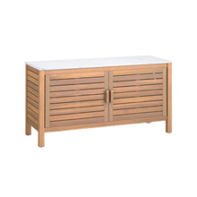 Load image into Gallery viewer, Patio Storage Cabinet 2-Door Acacia Wood Storage Container with Faux Marble Top
