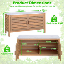 Load image into Gallery viewer, Patio Storage Cabinet 2-Door Acacia Wood Storage Container with Faux Marble Top
