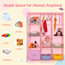 Load image into Gallery viewer, Portable Children Wardrobe with 12 Cubes and 2 Clothes Hanging Section
