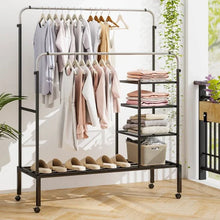 Load image into Gallery viewer, Rolling Clothes Drying Rack with 2 Adjustable Hanging Bars
