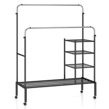 Load image into Gallery viewer, Rolling Clothes Drying Rack with 2 Adjustable Hanging Bars
