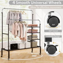 Load image into Gallery viewer, Rolling Clothes Drying Rack with 2 Adjustable Hanging Bars

