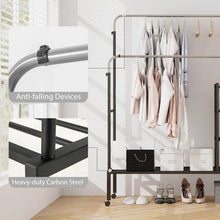 Load image into Gallery viewer, Rolling Clothes Drying Rack with 2 Adjustable Hanging Bars
