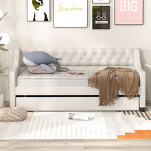 Load image into Gallery viewer, Single Size Trundle Bed Linen Upholstered Daybed with Backrest
