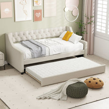 Load image into Gallery viewer, Single Size Trundle Bed Linen Upholstered Daybed with Backrest
