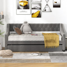 Load image into Gallery viewer, Single Size Trundle Bed Linen Upholstered Daybed with Backrest

