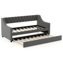 Load image into Gallery viewer, Single Size Trundle Bed Linen Upholstered Daybed with Backrest
