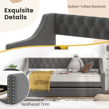 Load image into Gallery viewer, Single Size Trundle Bed Linen Upholstered Daybed with Backrest
