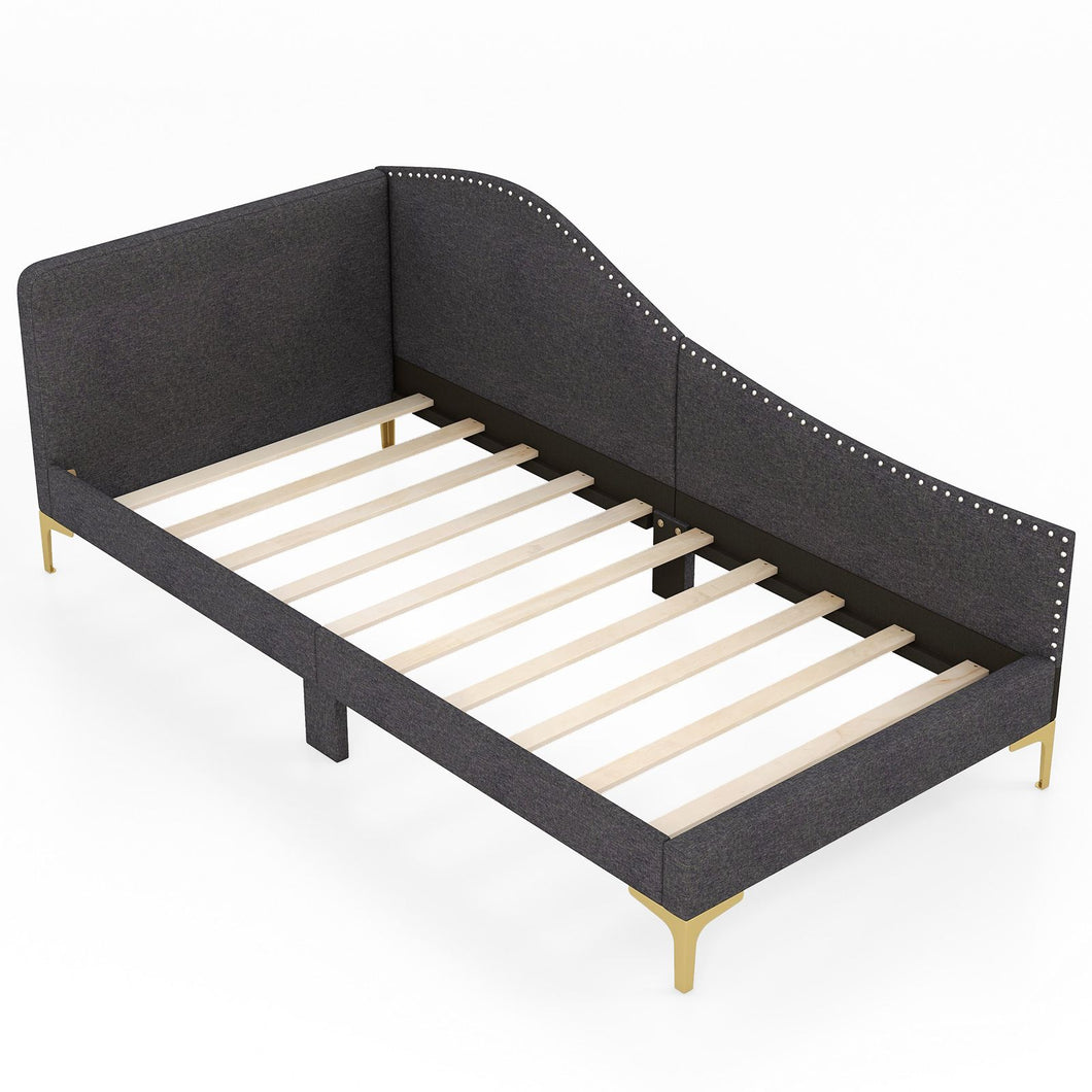 Single Size Upholstered Daybed Rivet-Tufted Platform Bed with Metal Legs Gray