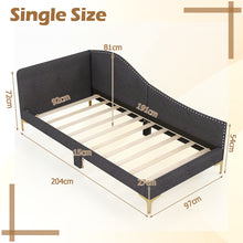 Load image into Gallery viewer, Single Size Upholstered Daybed Rivet-Tufted Platform Bed with Metal Legs Gray
