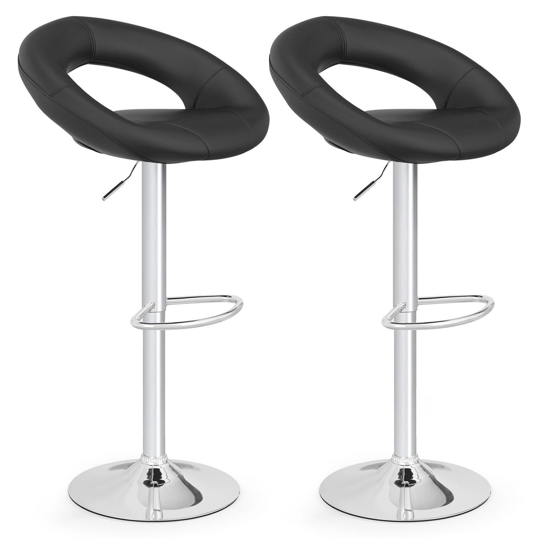 Swivel Height Adjustable Bar Stool Set of 2 with Hollow Back and Footrest