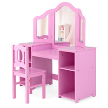 Load image into Gallery viewer, Kids Makeup Desk and Chair Set with Tri-Folding Detachable Mirror
